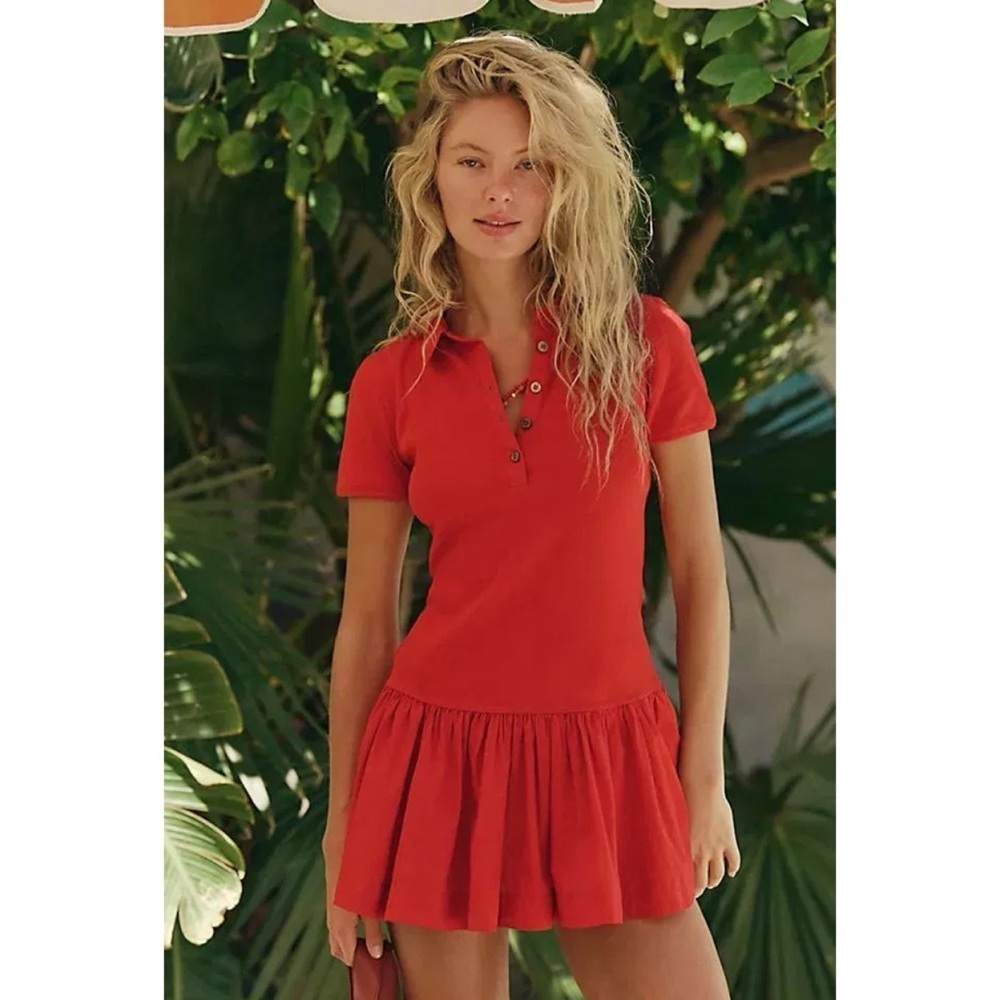 New Free People Polo Short-Sleeve Mini Dress Red Small